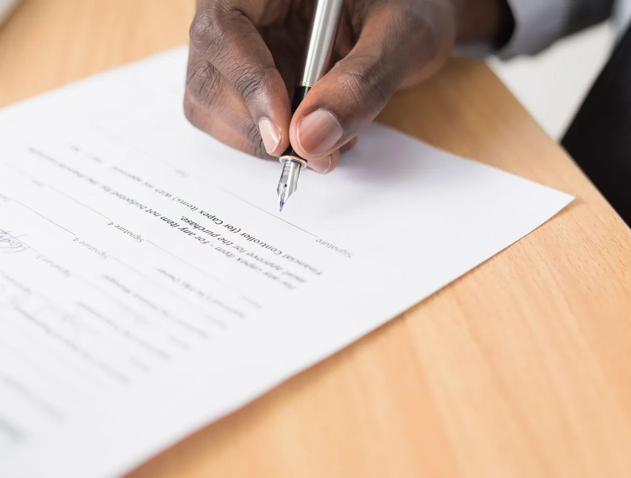 a person singing a document